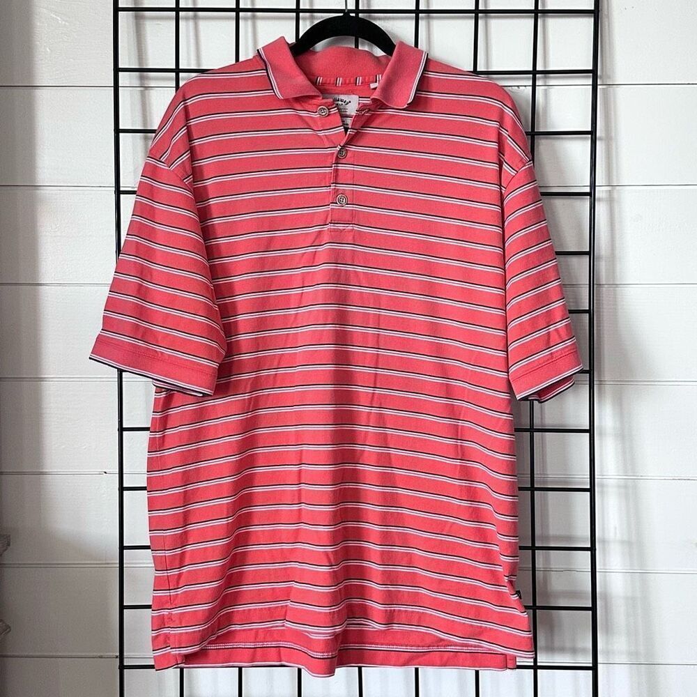 Callaway Sport Golf Polo Shirt Mens M Pink Striped Performance Preppy